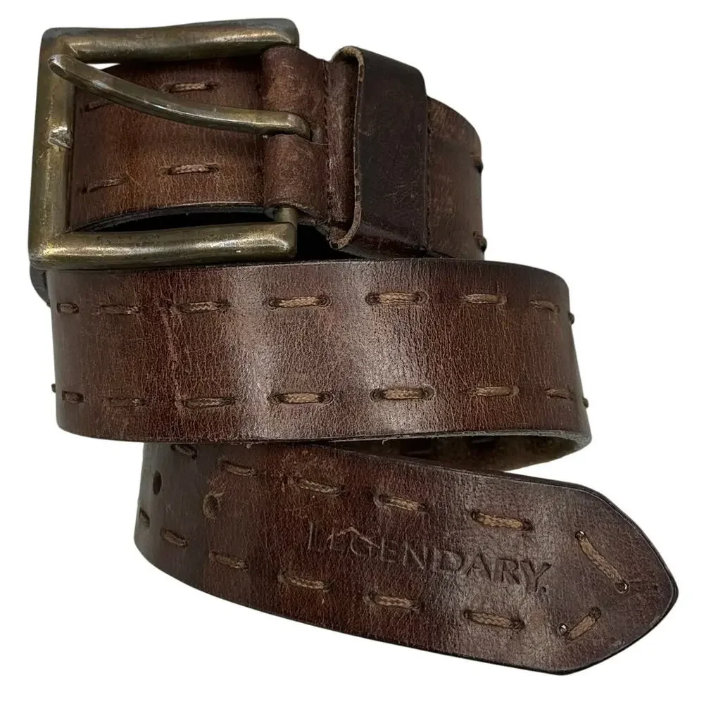 Legendary Leather Belt Mens Brown Genuine Leather Wide Stitched 43 Inch Western